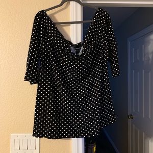 Off the shoulder polka dot top.